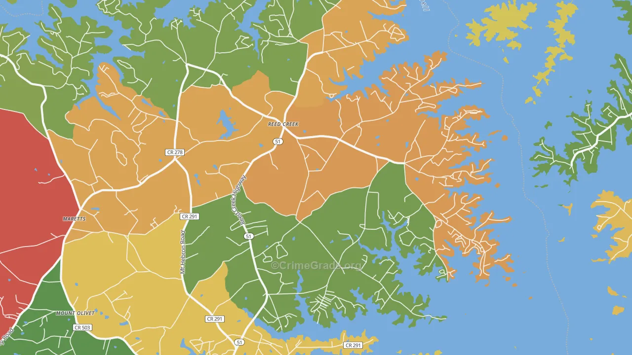 Reed Creek, GA Map of Theft Rates