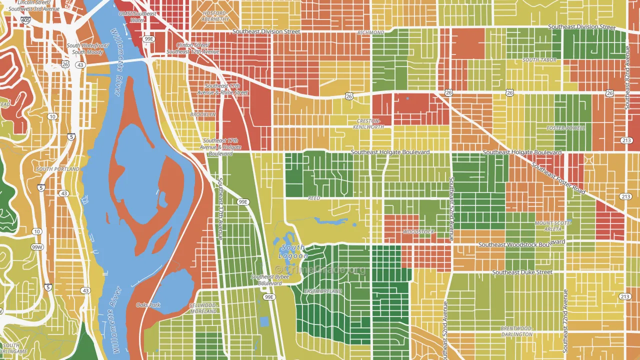 Reed, Portland, OR Map of Theft Rates