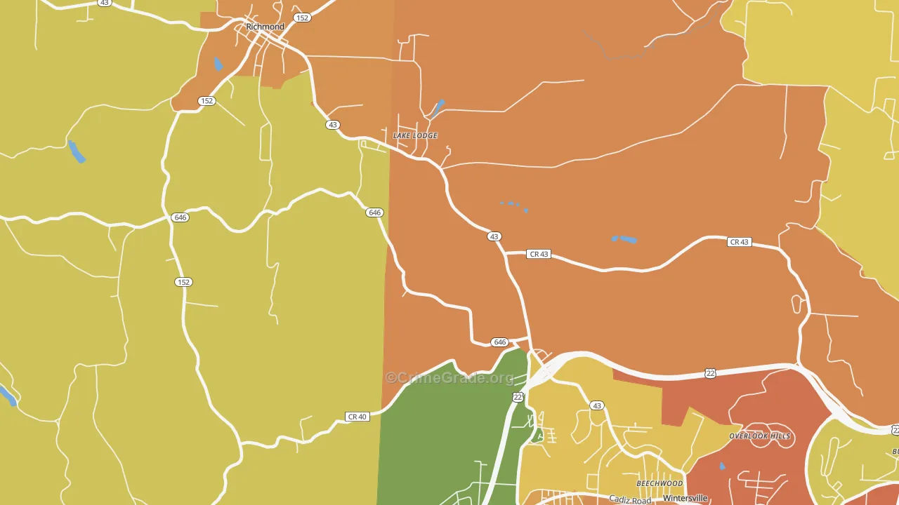 Reeds Mill, OH Map of Theft Rates