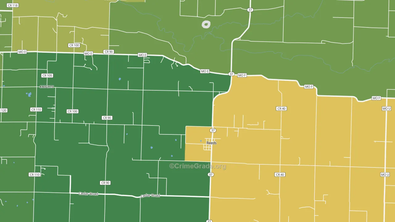 Reeds, MO Map of Theft Rates