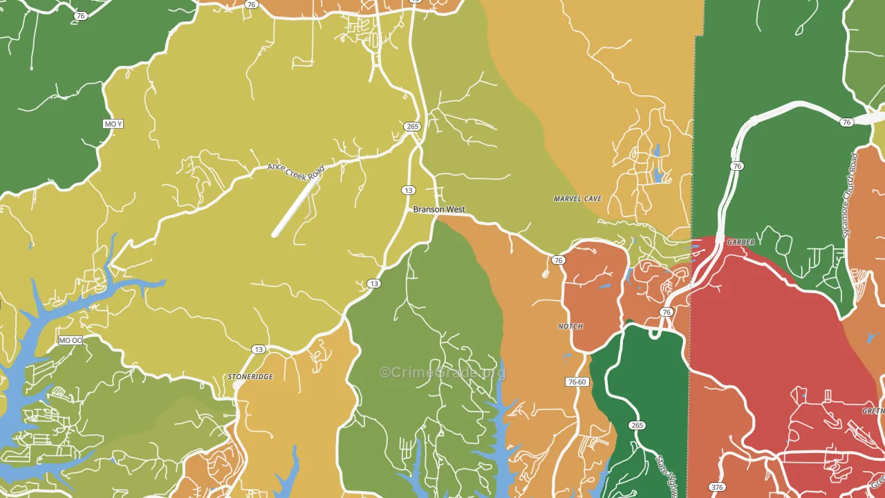 Reeds Spring, MO Map of Theft Rates