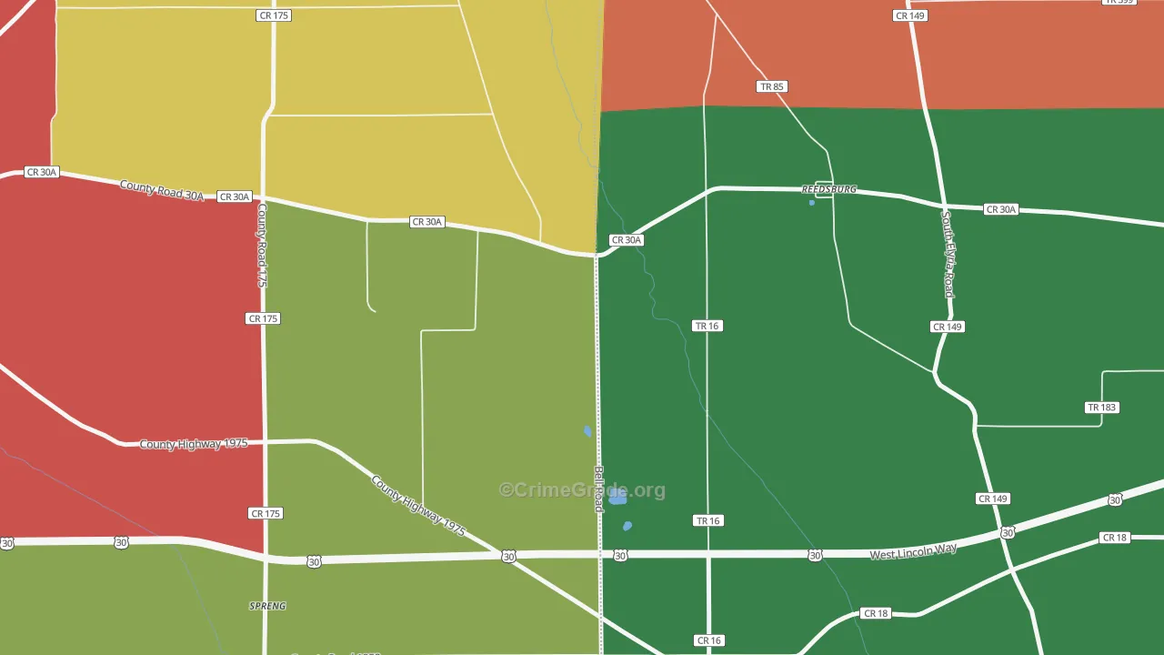Reedsburg, OH Map of Theft Rates