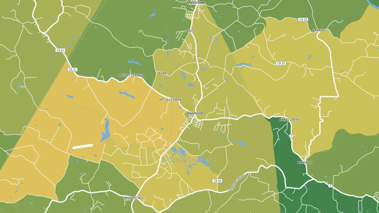 Reedsville, WV Map of Theft Rates
