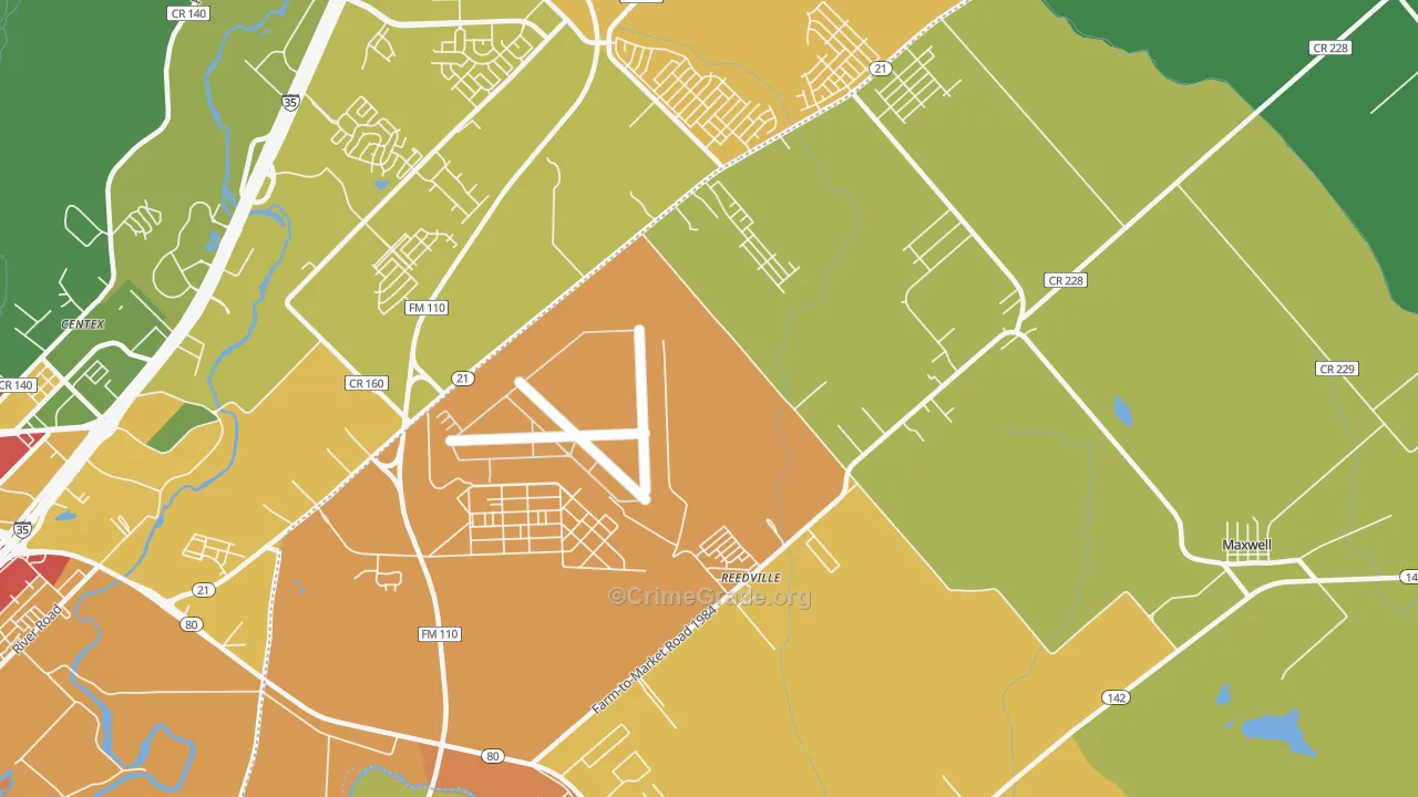 Reedville, TX Map of Theft Rates