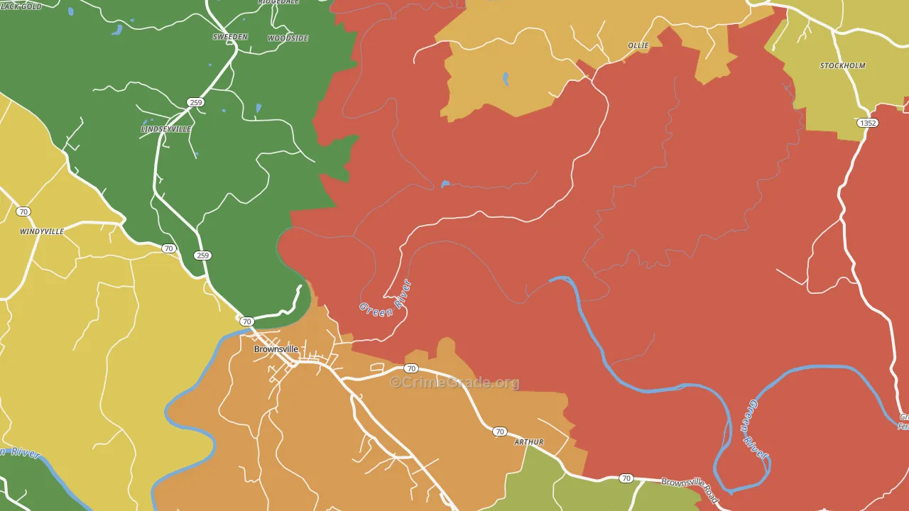 Reedyville, KY Map of Theft Rates