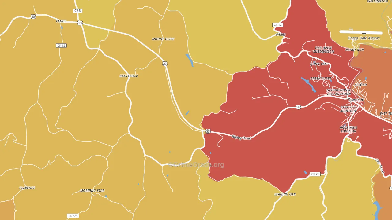 Reedyville, WV Map of Theft Rates