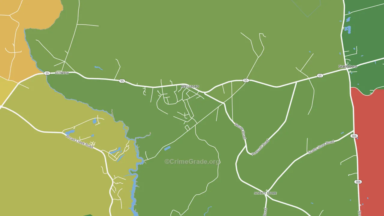 Reelsboro, NC Map of Theft Rates