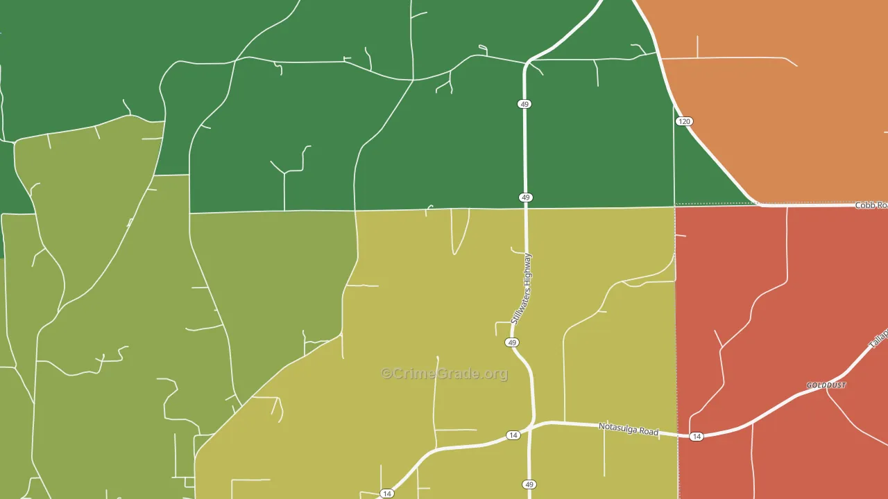 Reeltown, AL Map of Theft Rates