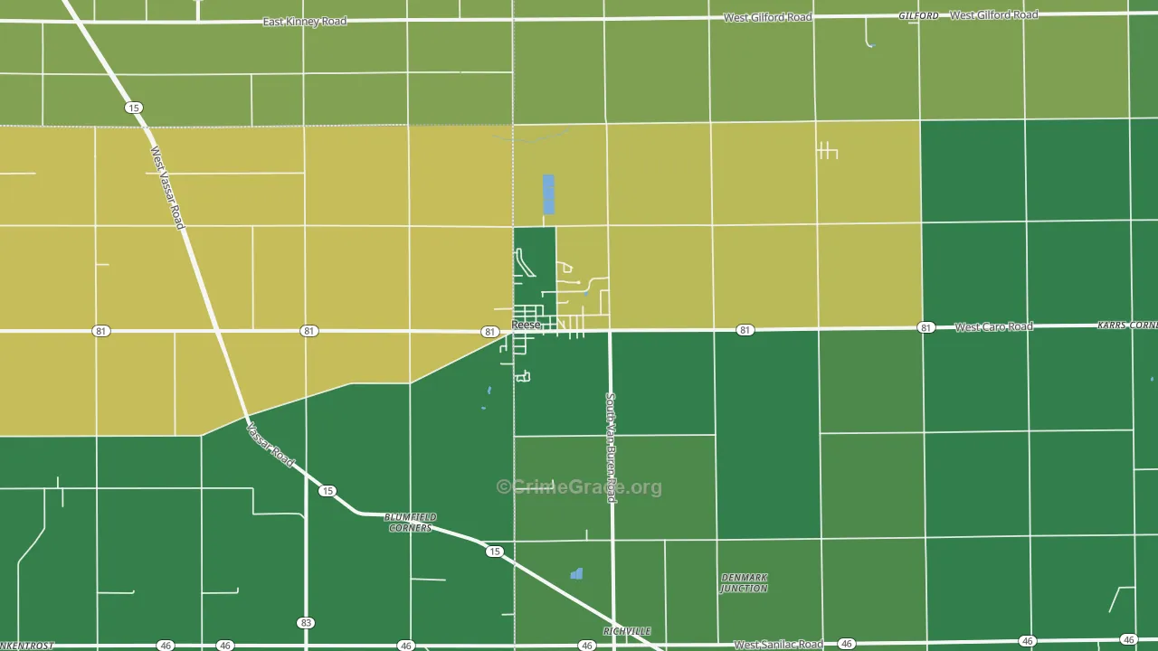 Reese, MI Map of Theft Rates