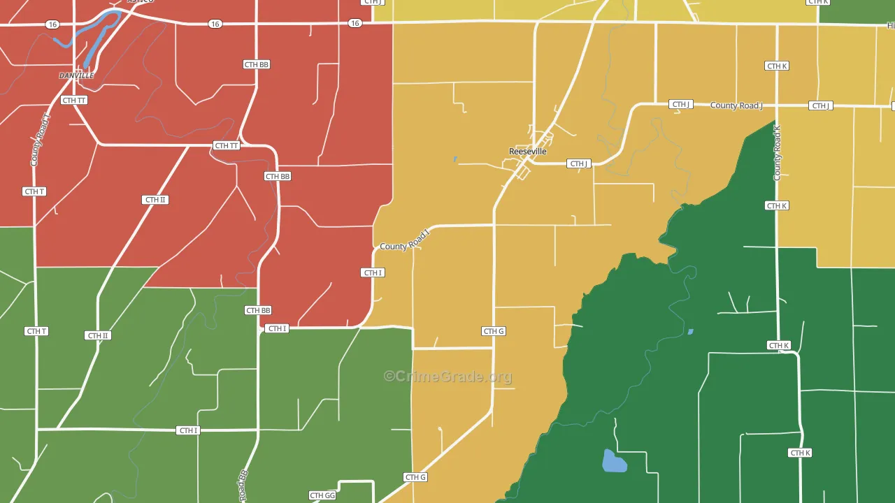 Reeseville, WI Map of Theft Rates