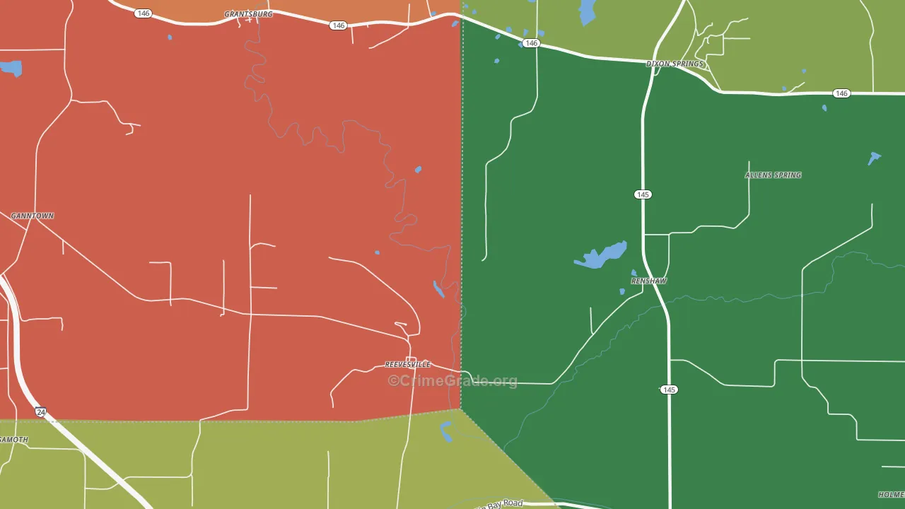 Reevesville, IL Map of Theft Rates