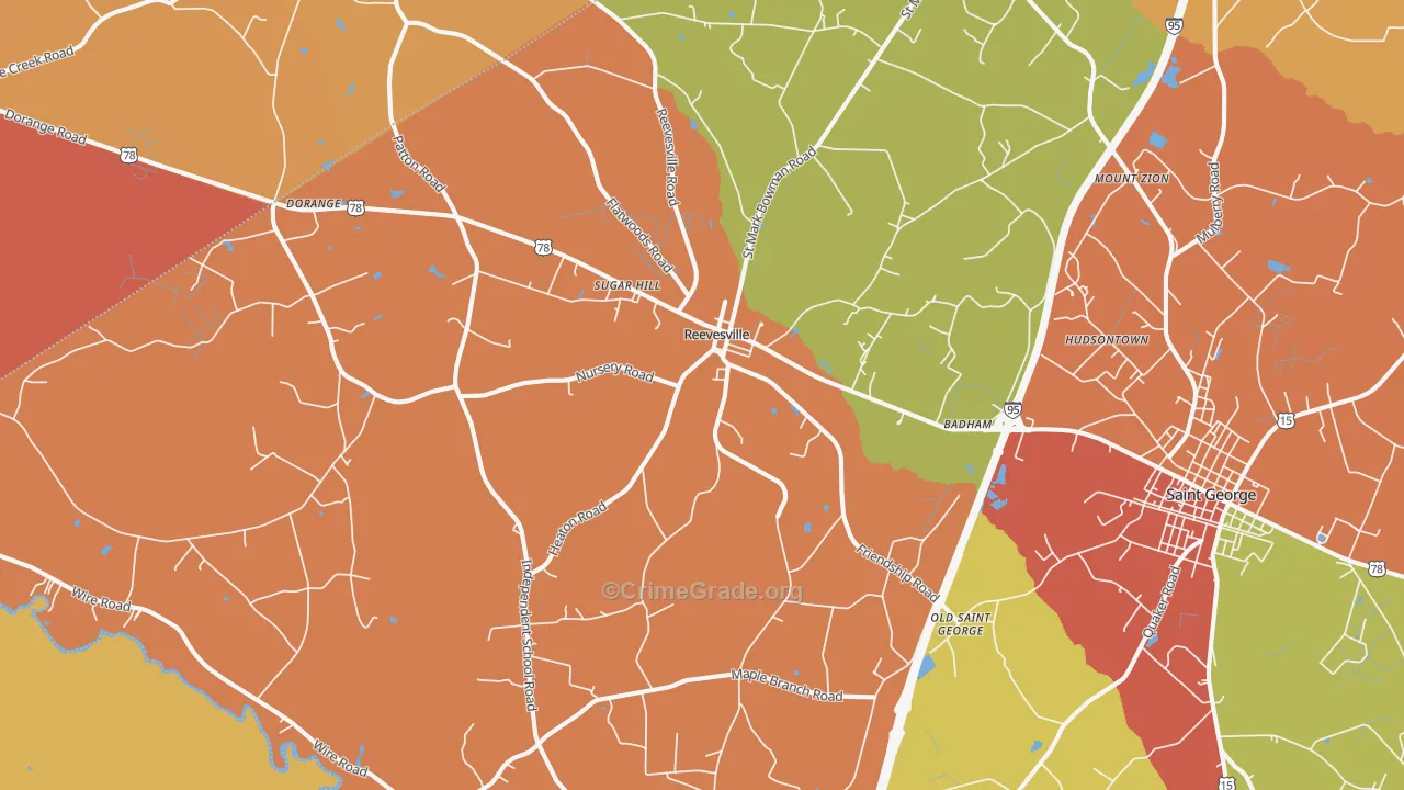 Reevesville, SC Map of Theft Rates