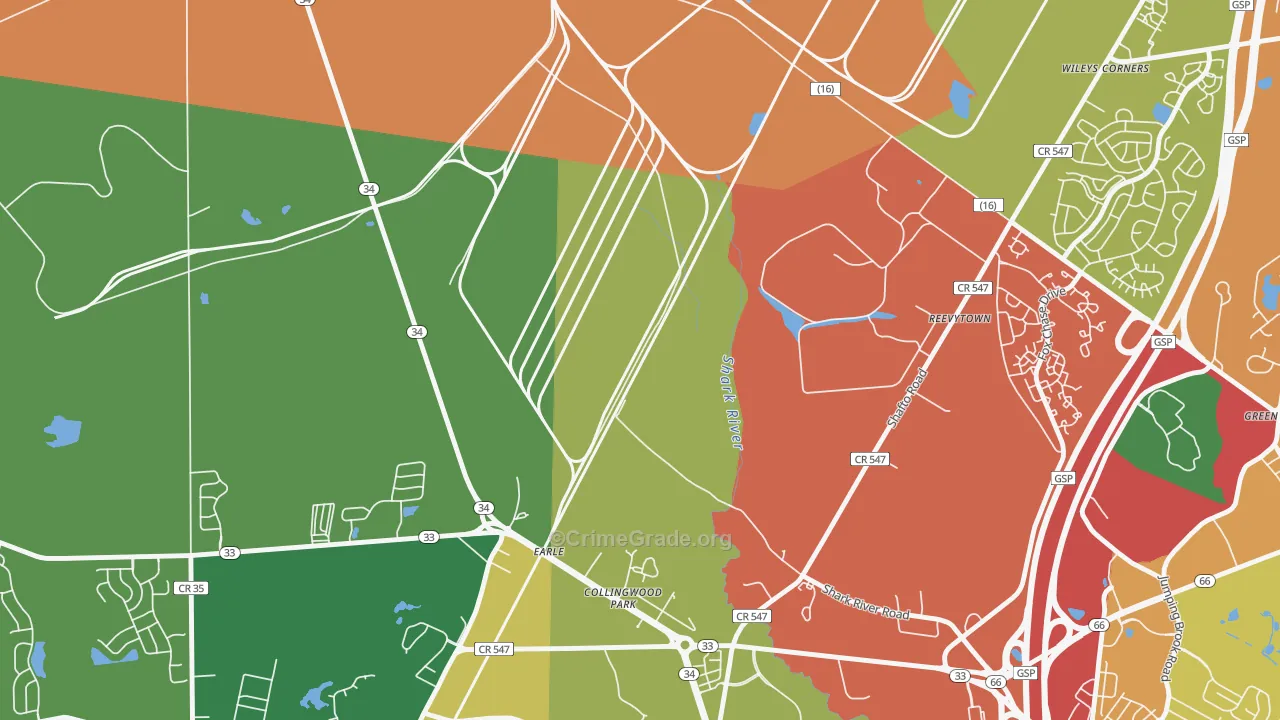 Reevytown, NJ Map of Theft Rates