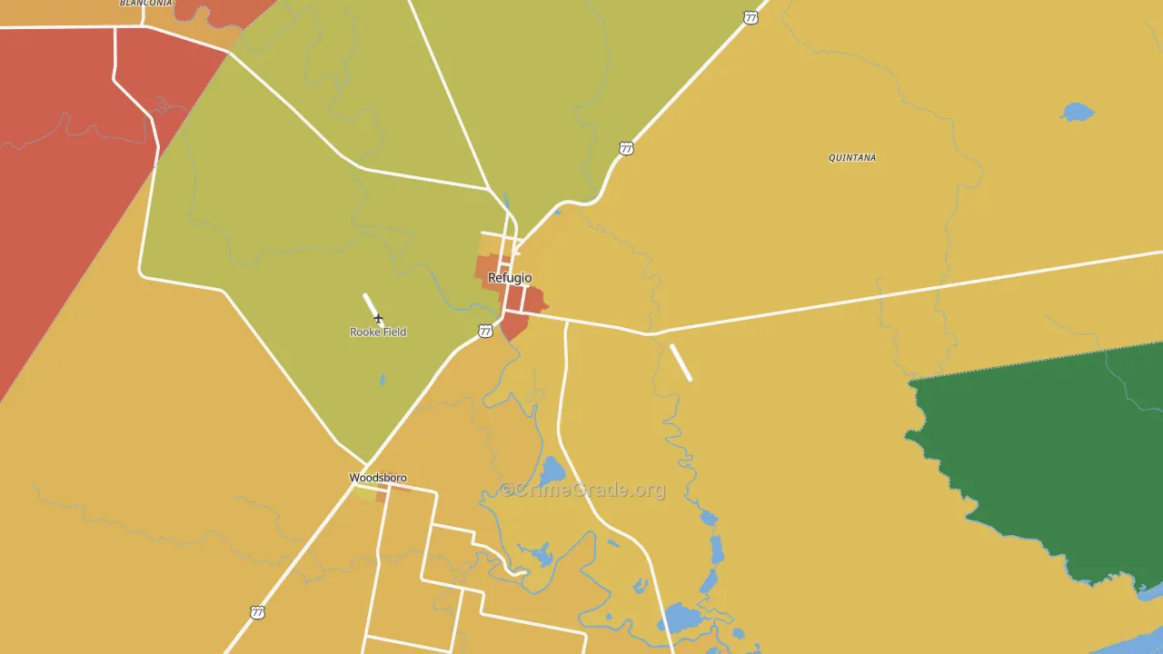 Refugio County, TX Map of Theft Rates