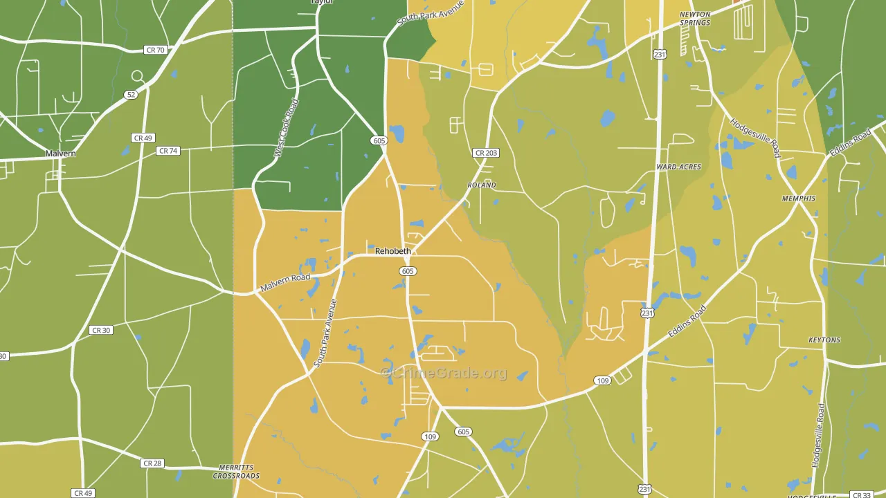 Rehobeth, AL Map of Theft Rates