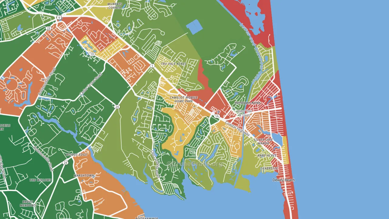Rehoboth Beach, DE Map of Theft Rates
