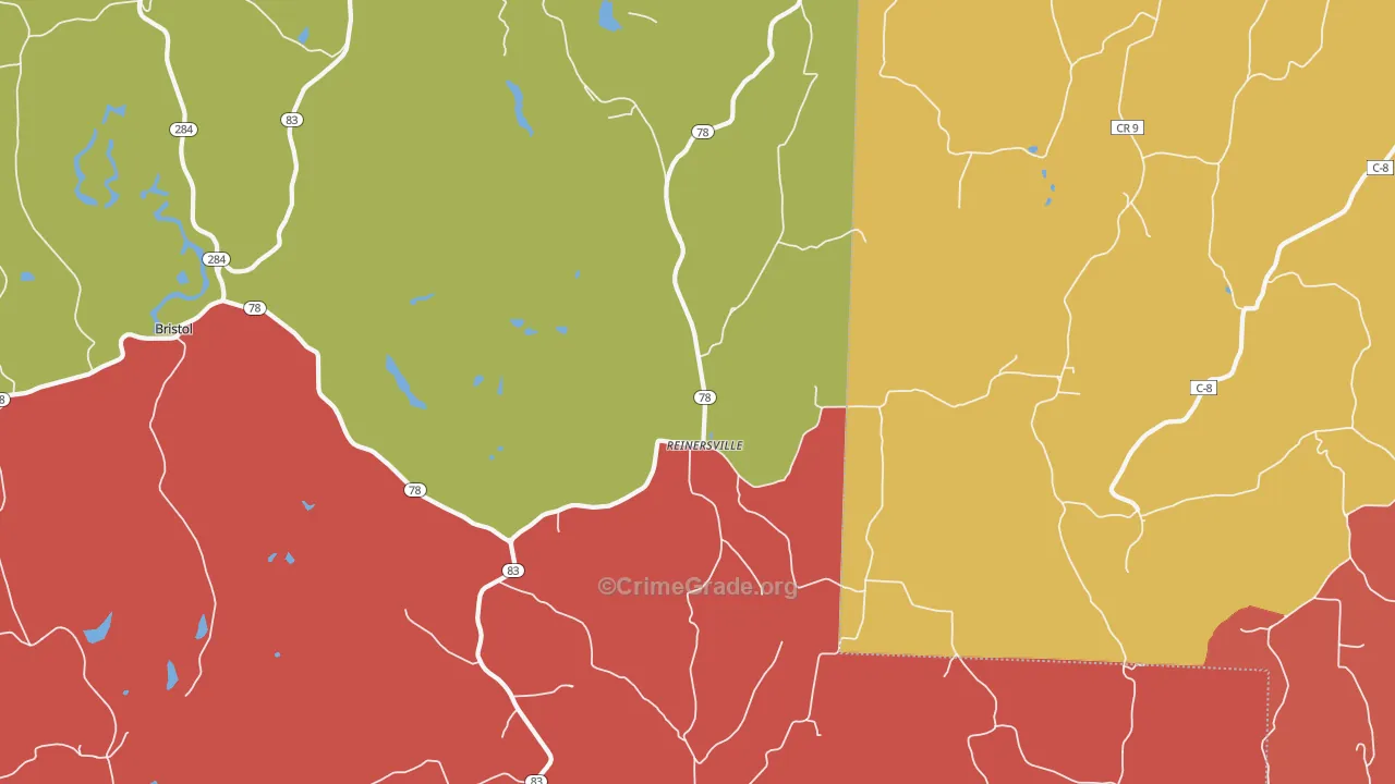 Reinersville, OH Map of Theft Rates
