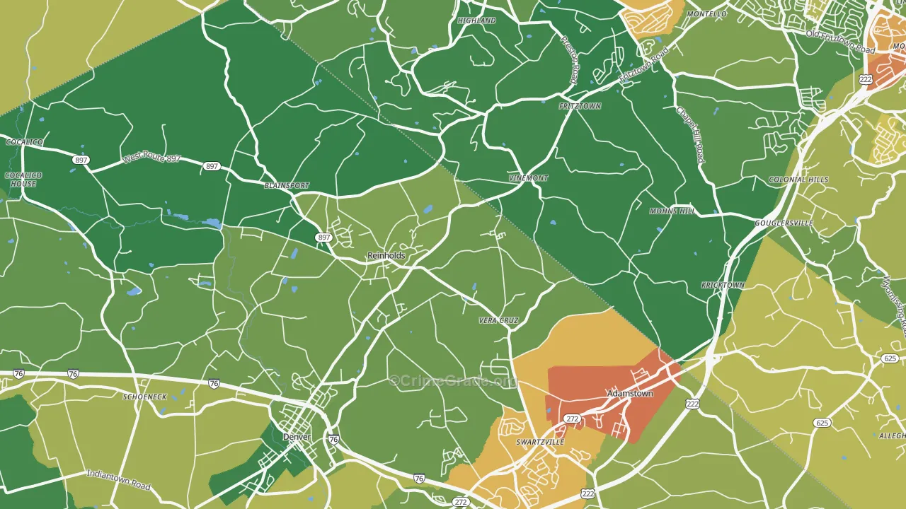Reinholds, PA Map of Theft Rates