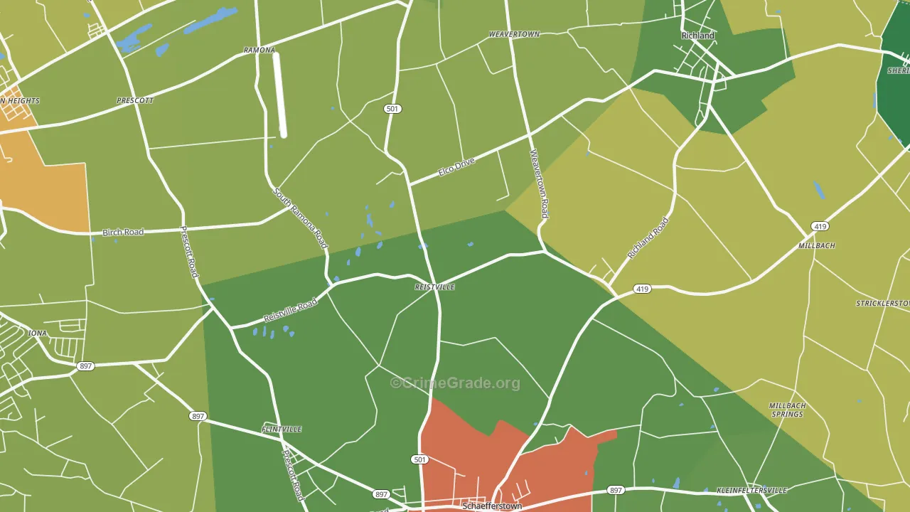 Reistville, PA Map of Theft Rates
