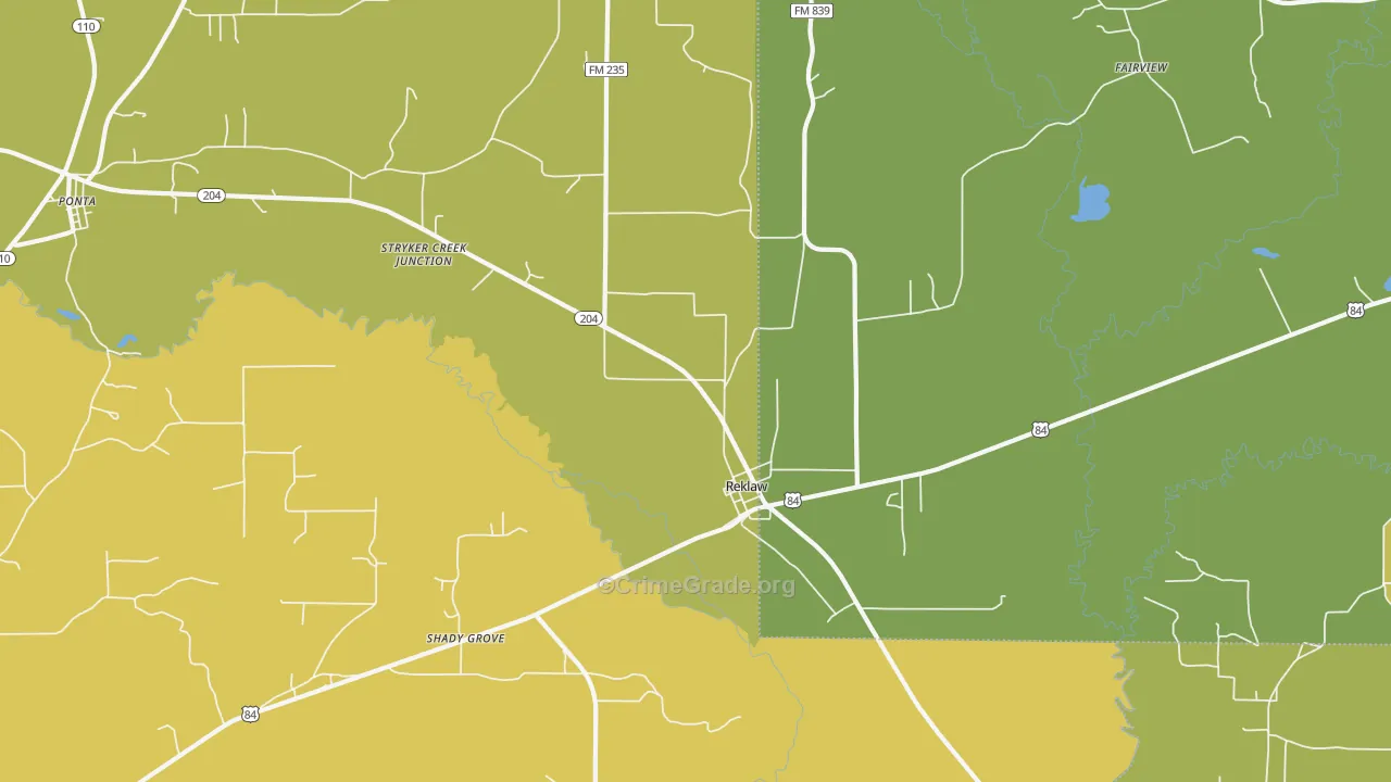 Reklaw, TX Map of Theft Rates