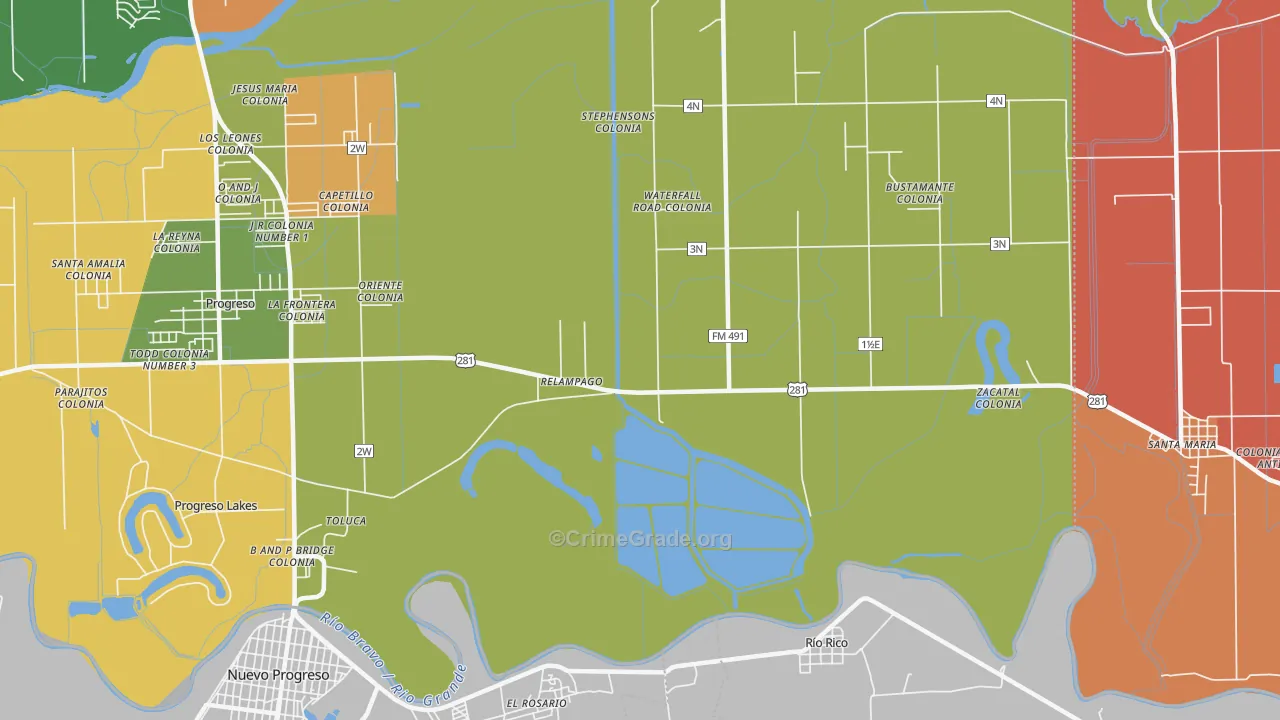 Relampago, TX Map of Theft Rates