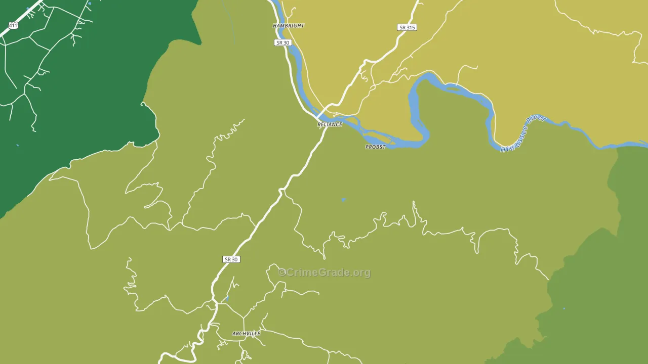 Reliance, TN Map of Theft Rates