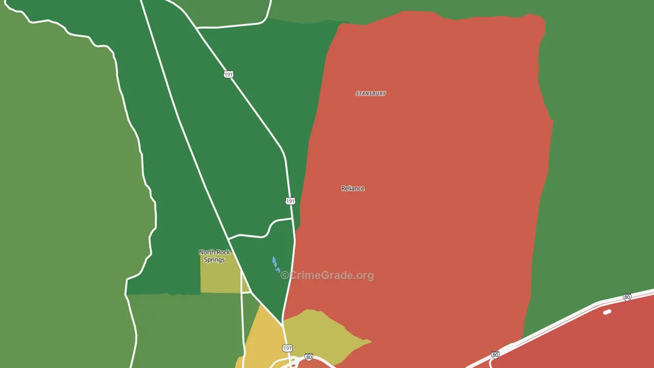 Reliance, WY Map of Theft Rates