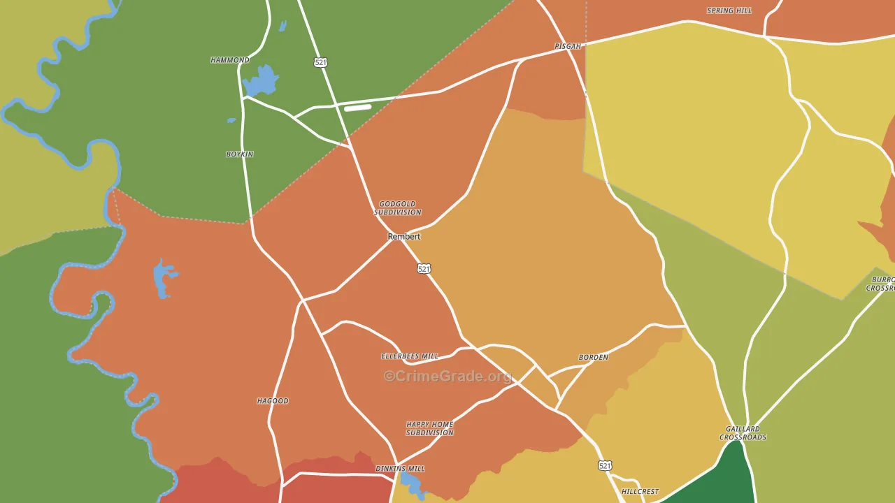 Rembert, SC Map of Theft Rates