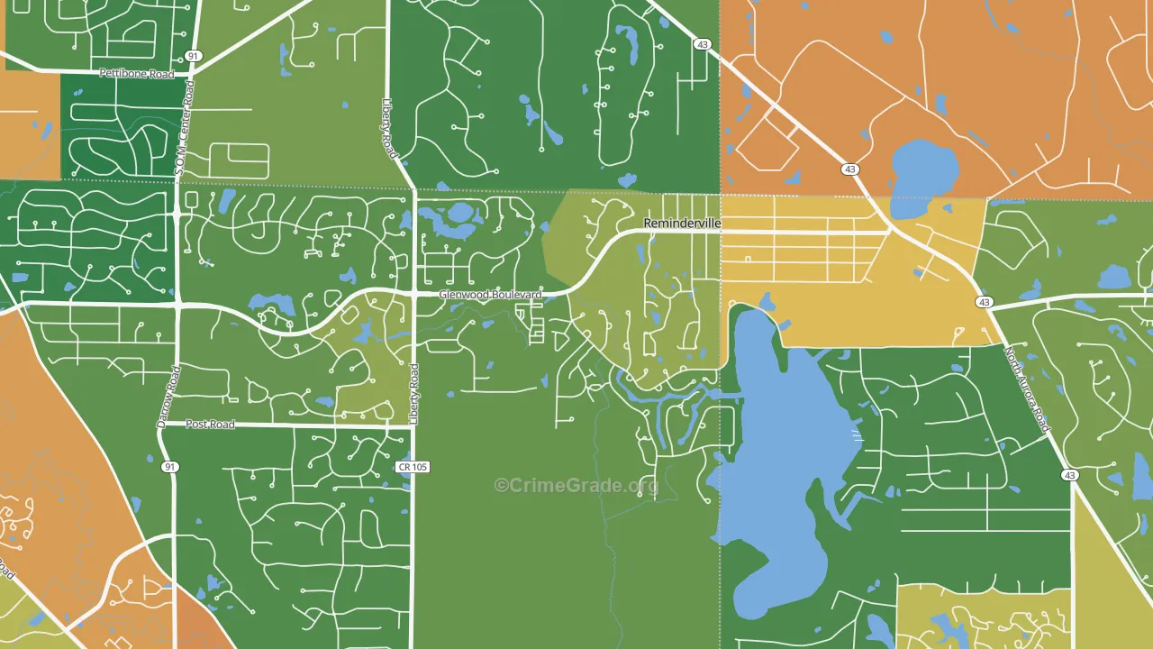 Reminderville, OH Map of Theft Rates