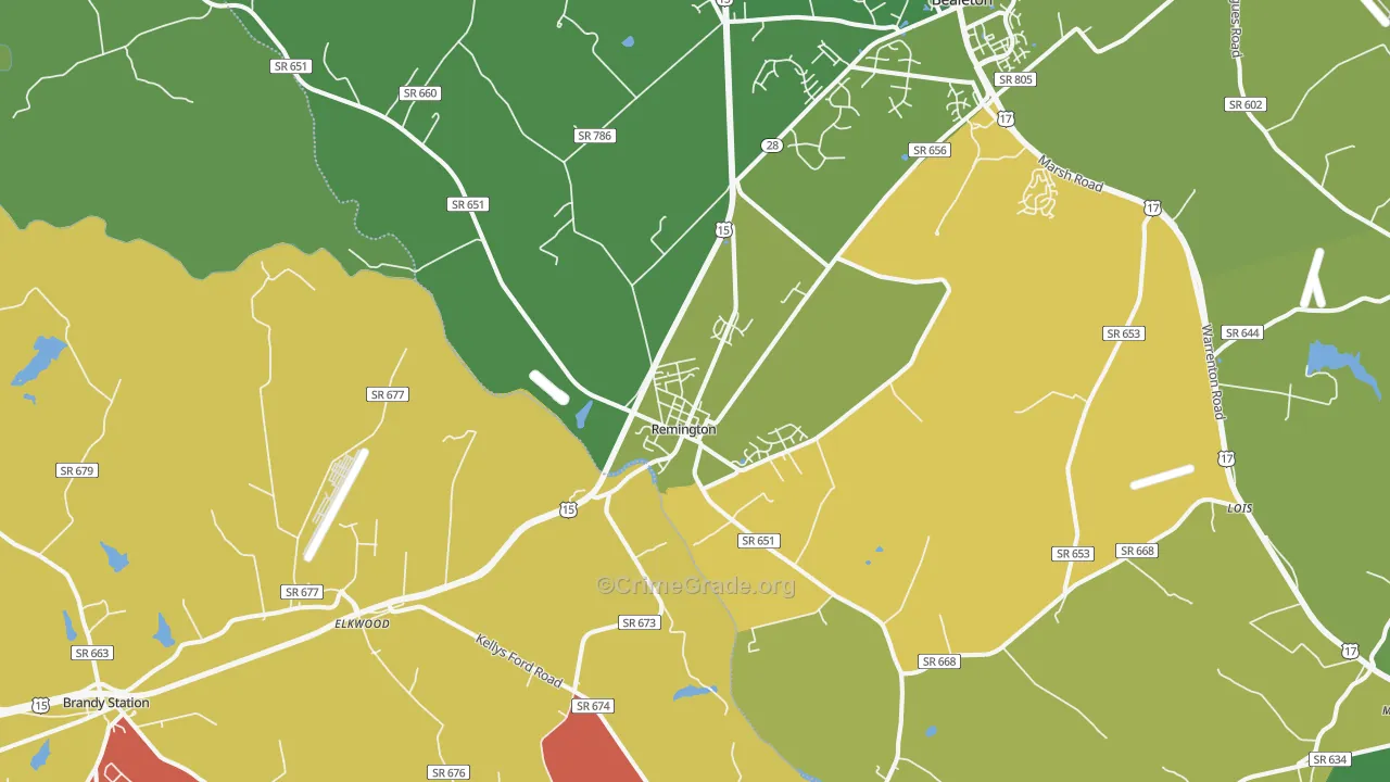 Remington, VA Map of Theft Rates
