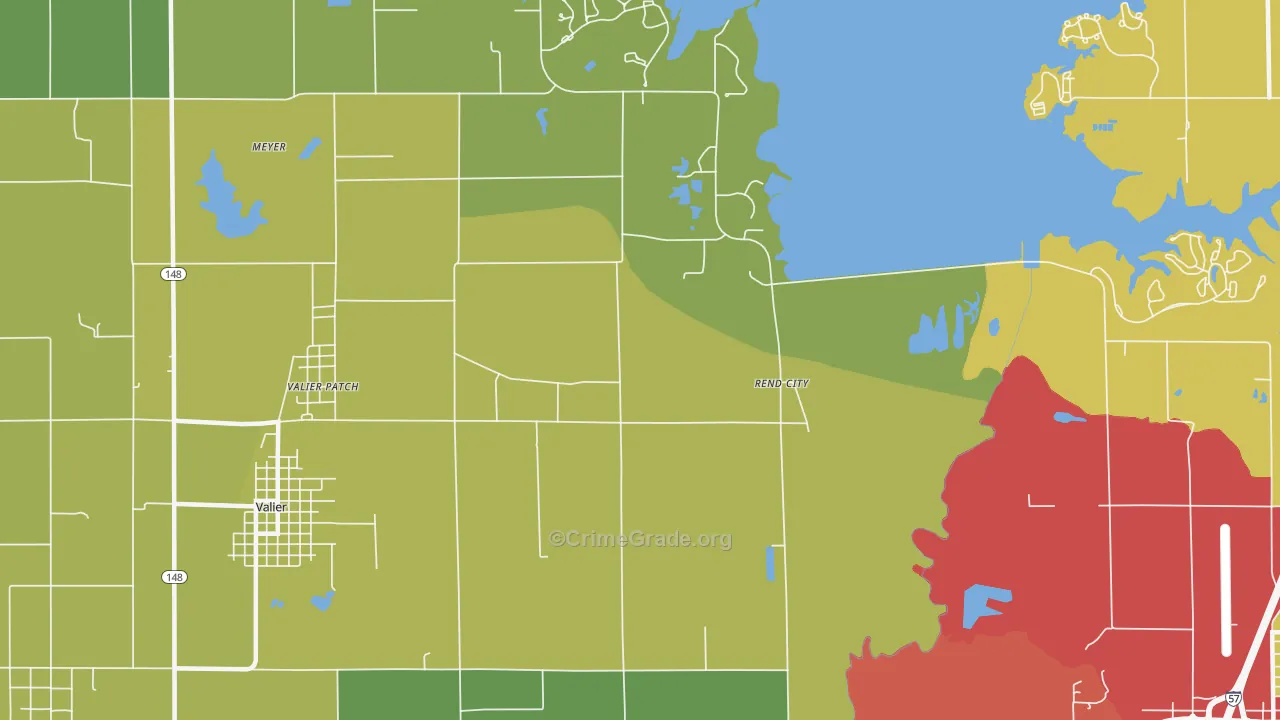 Rend City, IL Map of Theft Rates