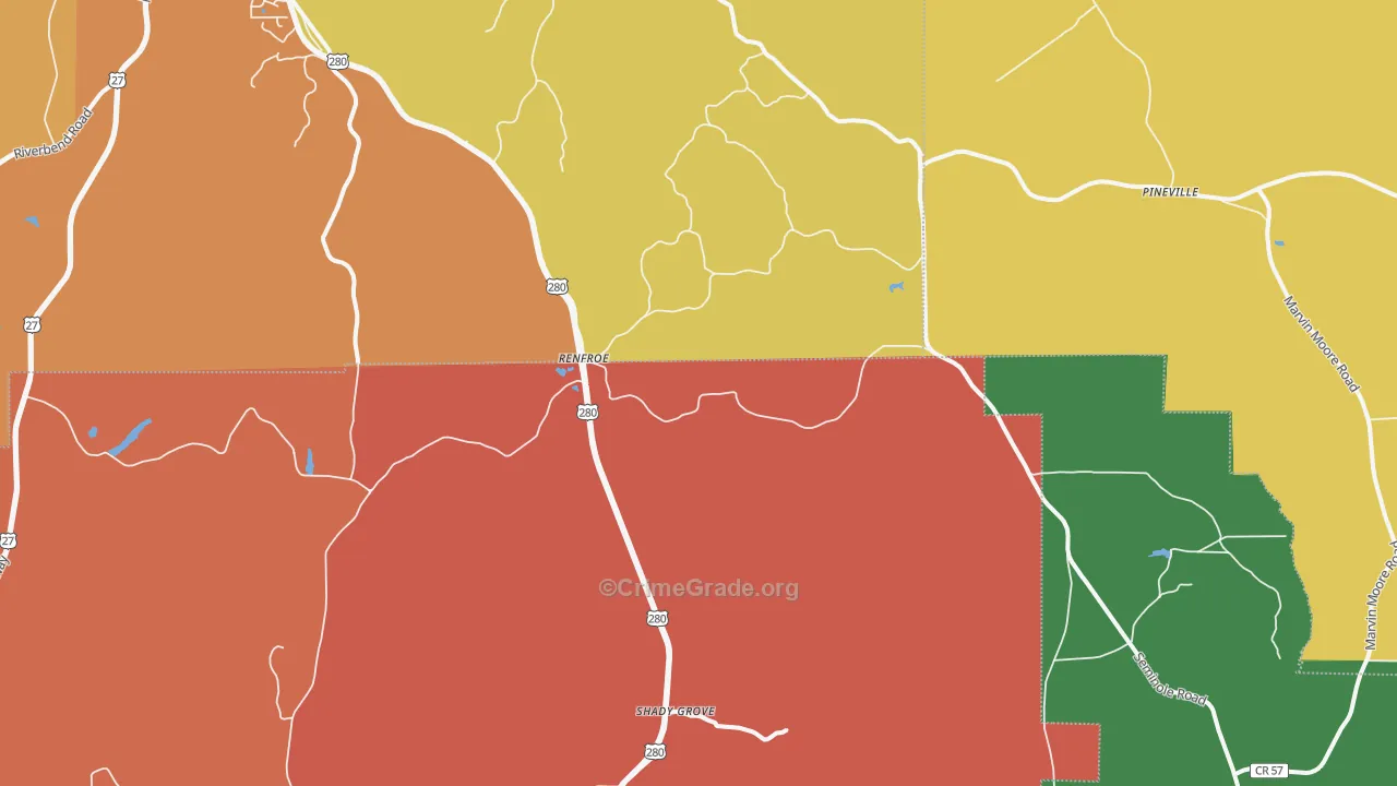 Renfroe, GA Map of Theft Rates