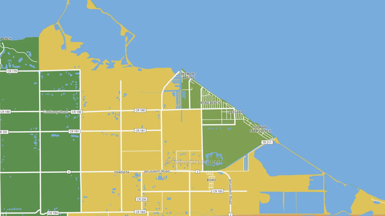 Reno Beach, OH Map of Theft Rates