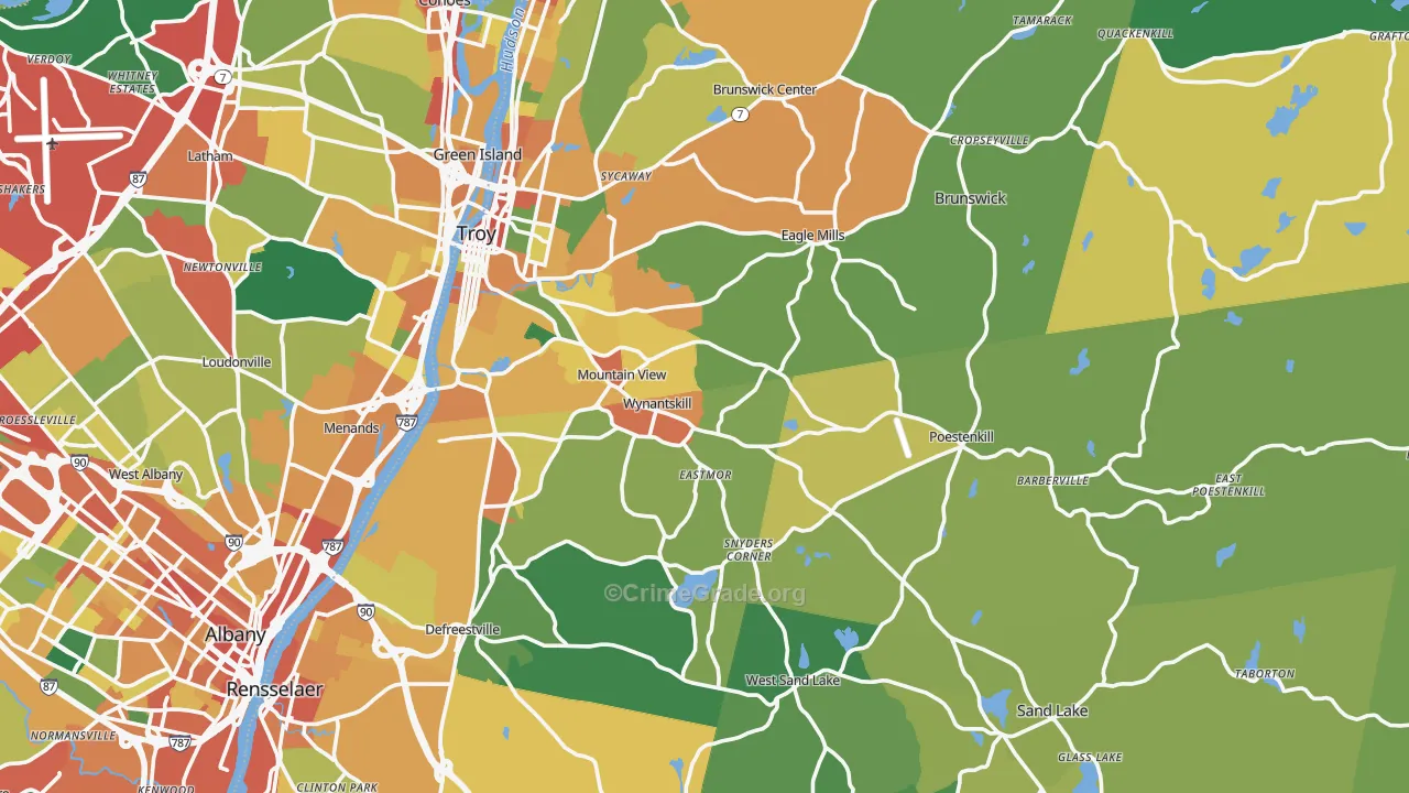 Rensselaer County, NY Map of Theft Rates