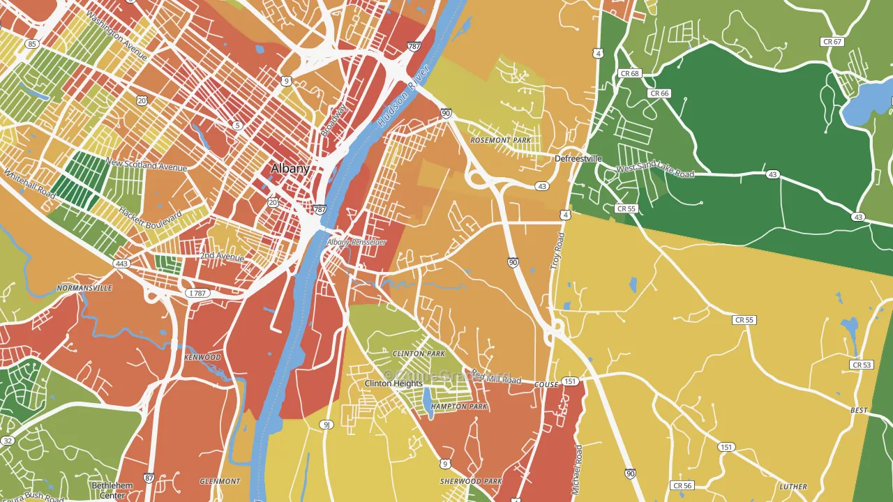 Rensselaer, NY Map of Theft Rates