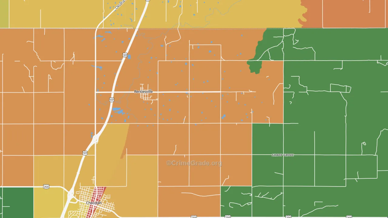 Rentiesville, OK Map of Theft Rates