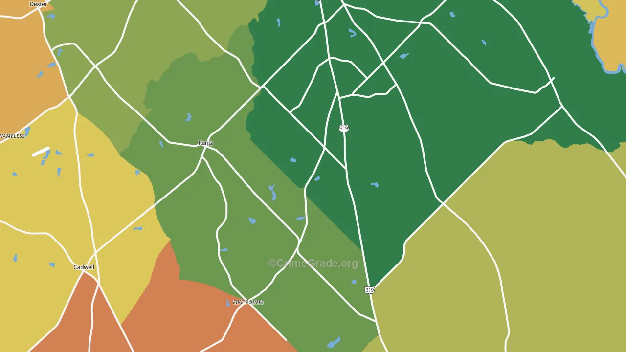 Rentz, GA Map of Theft Rates