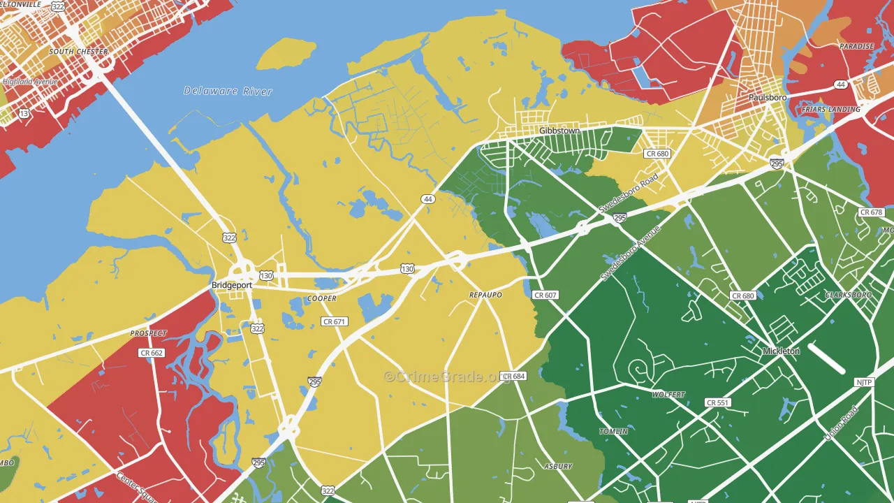 Repaupo, NJ Map of Theft Rates