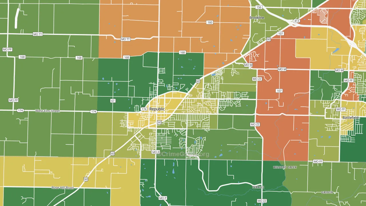 Republic, MO Map of Theft Rates