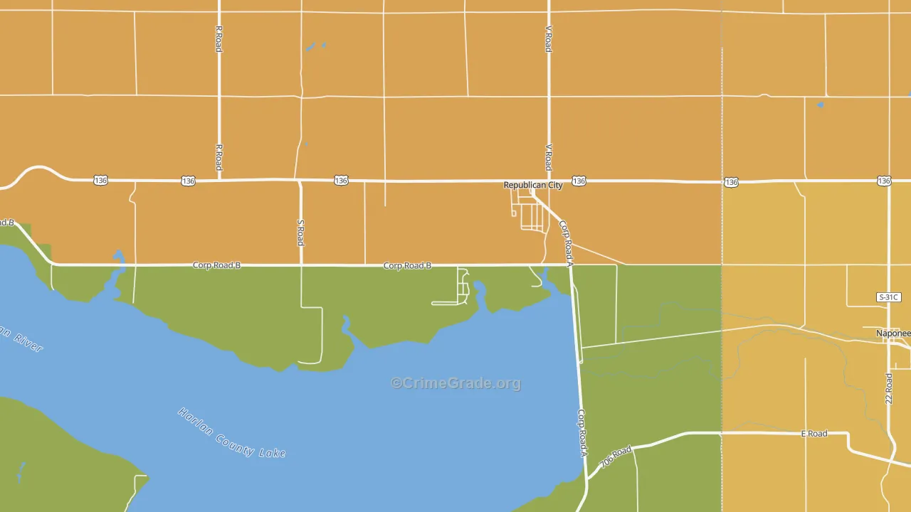 Republican City, NE Map of Theft Rates