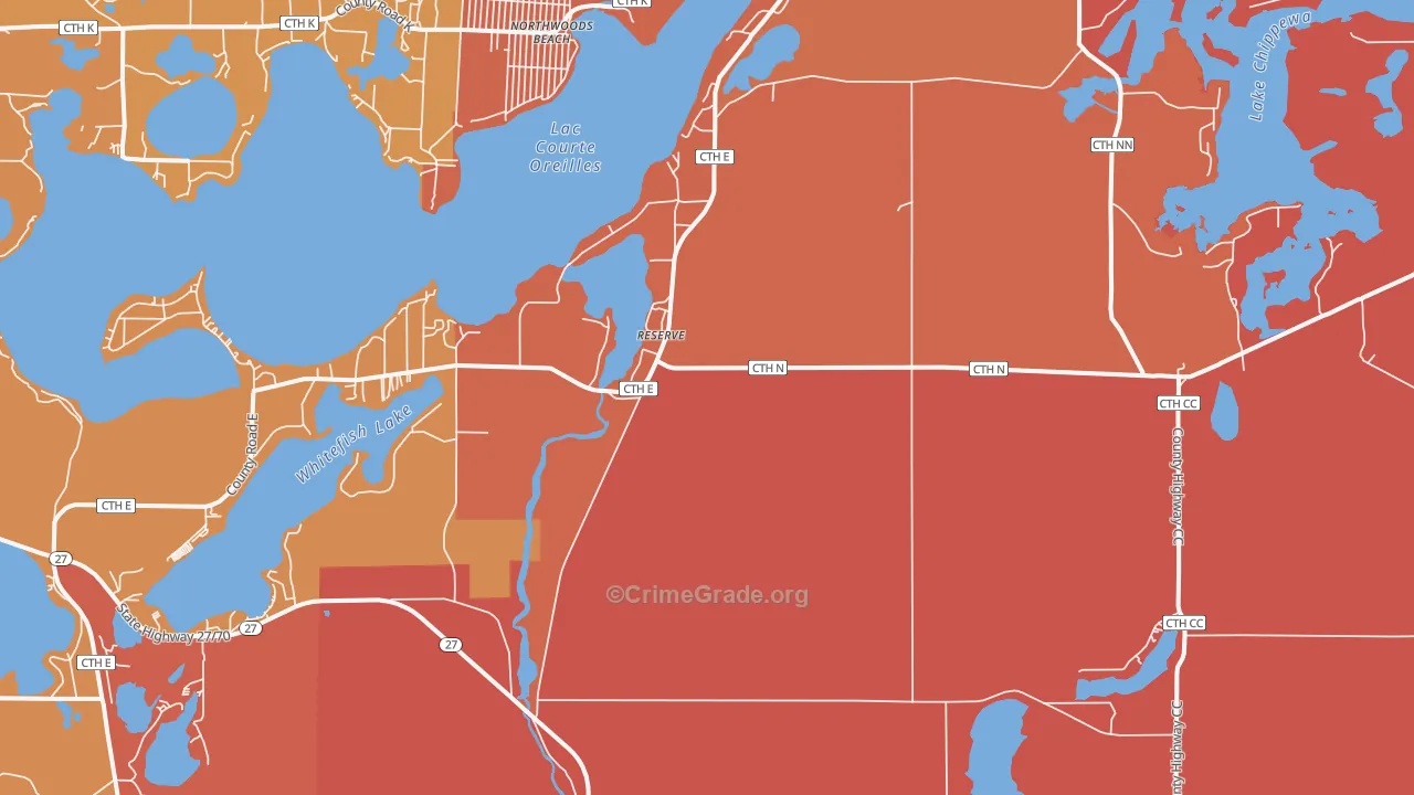Reserve, WI Map of Theft Rates