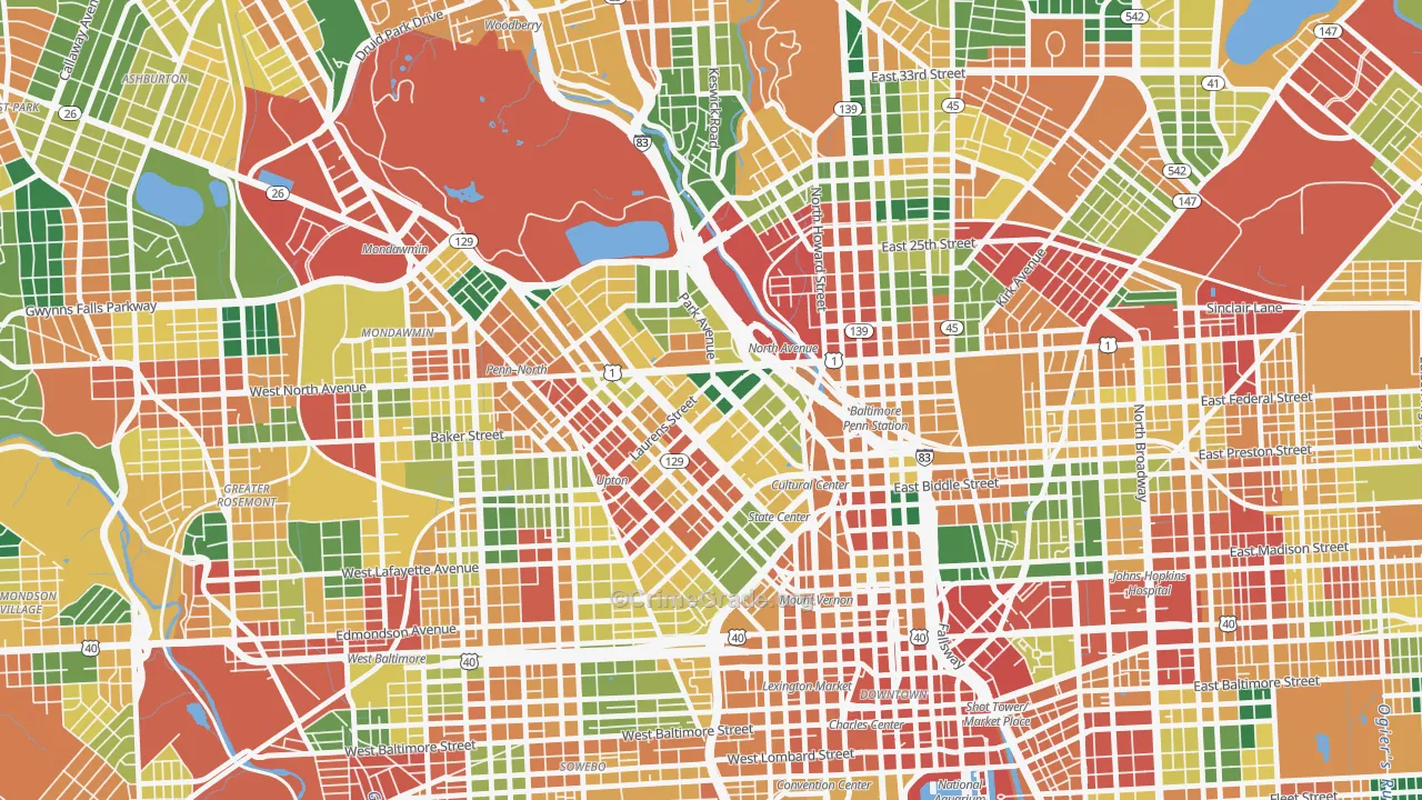 Reservoir Hill-Bolton Hill, Baltimore, MD Map of Theft Rates