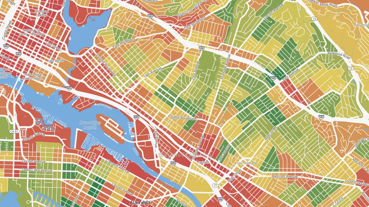 Reservoir Hills, Oakland, CA Map of Theft Rates