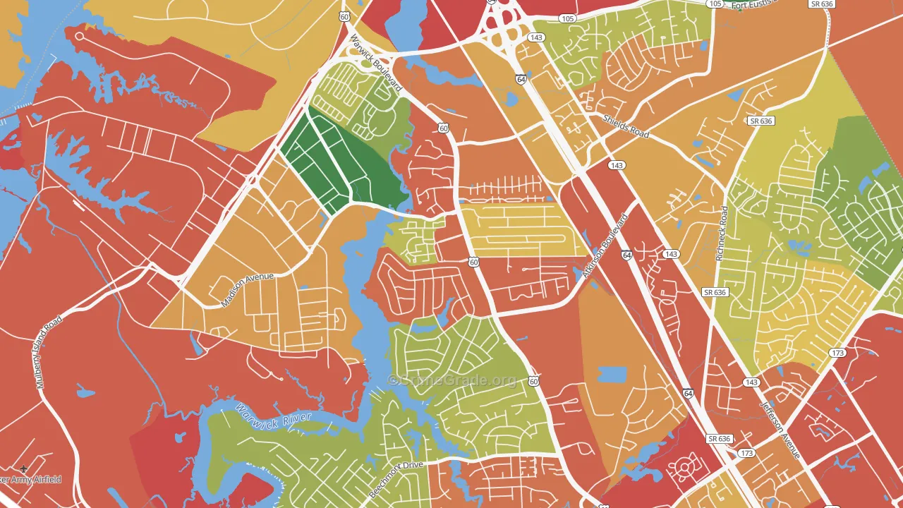 Reservoir, Newport News, VA Map of Theft Rates