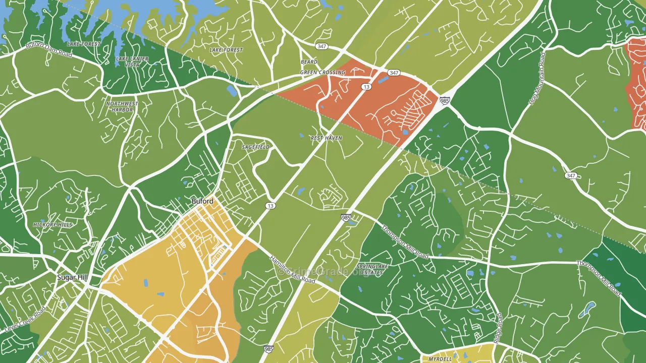 Rest Haven, GA Map of Theft Rates