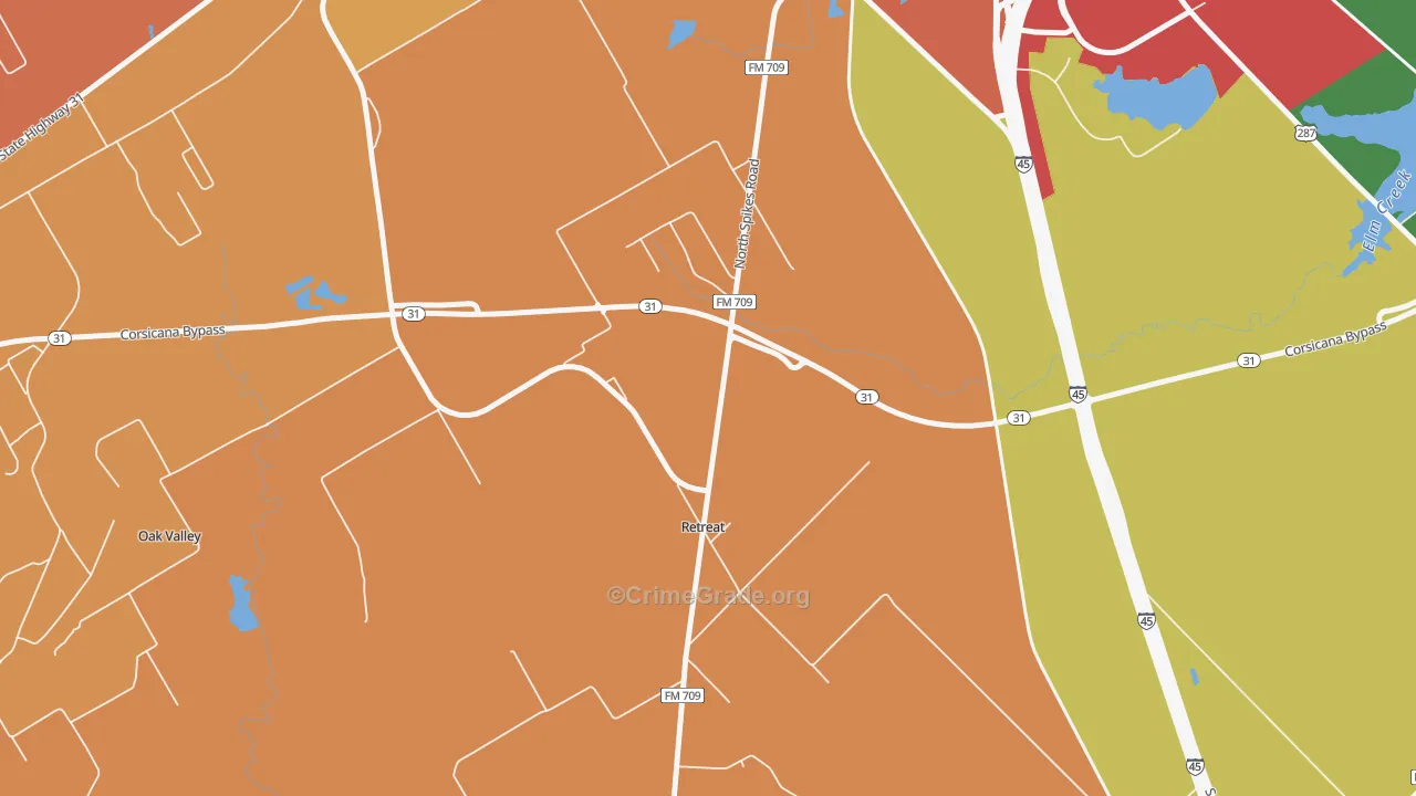 Retreat, TX Map of Theft Rates