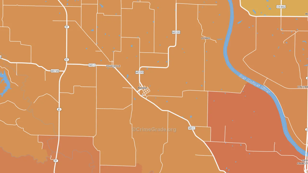 Revere, MO Map of Theft Rates