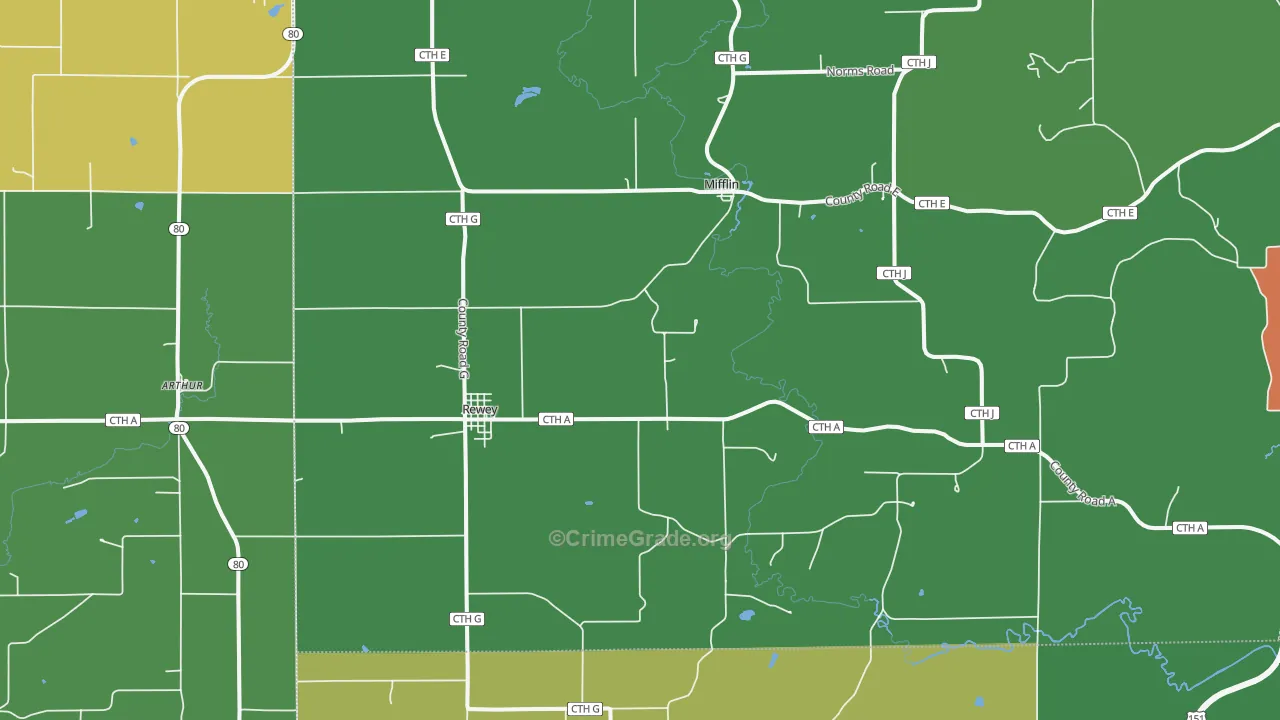 Rewey, WI Map of Theft Rates