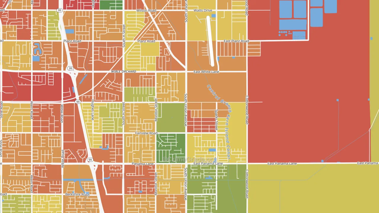 Rexland Acres, Bakersfield, CA Map of Theft Rates