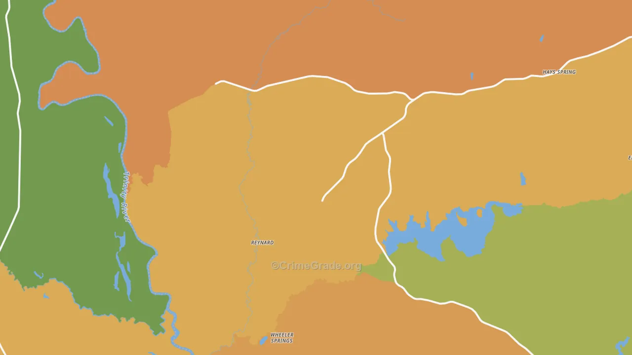 Reynard, TX Map of Theft Rates